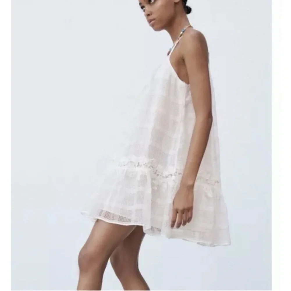 Zara Women's Off White Babydoll Tiered Lace Mini Dress NWT M #1071 - Picture 2 of 9